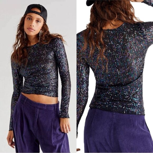 Free People NWT Gold Rush Long Sleeve in Black Combo Size Small - Picture 1 of 9